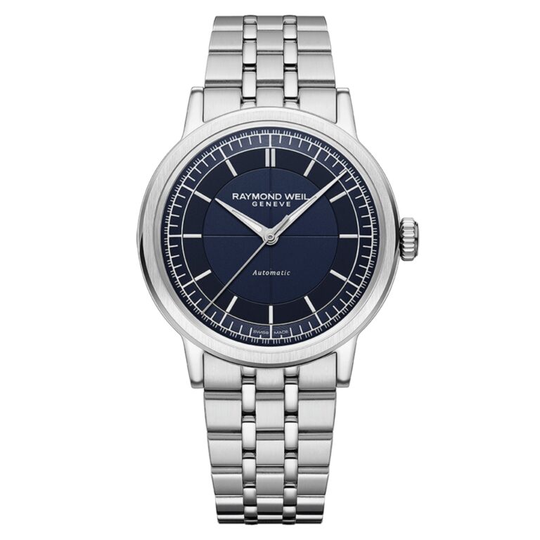 Montre Raymond Weil Millesime Seconde Centrale automatique à cadran bleu et bracelet acier, 39,5 mm
