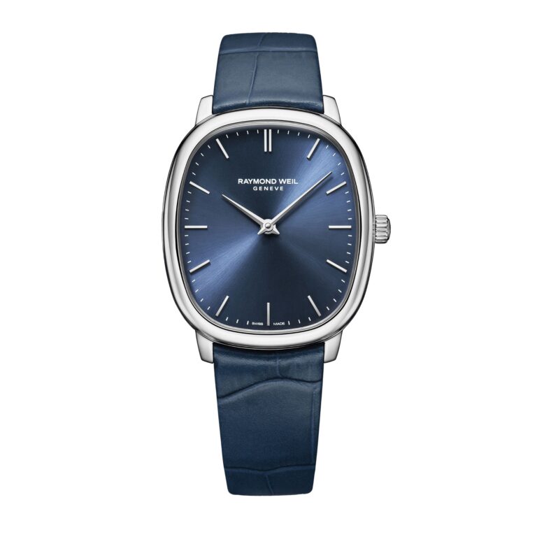 Montre Raymond Weil Toccata Héritage mécanique à boîtier ovale en acier et bracelet cuir, 33 x 38 mm