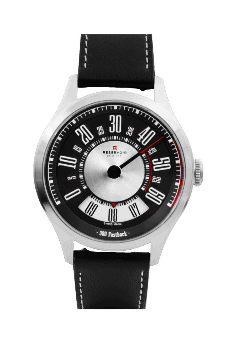 Montre Reservoir 390 Fastback à cadran noir, heure sautante et minute rétrograde, 41,5 mm