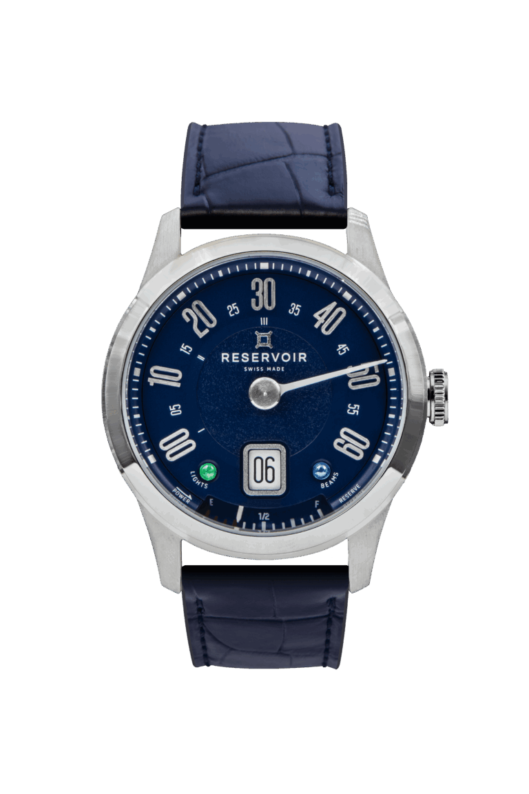 Montre Reservoir Longbridge Blue à cadran bleu, heure sautante et minute rétrograde, 39 mm
