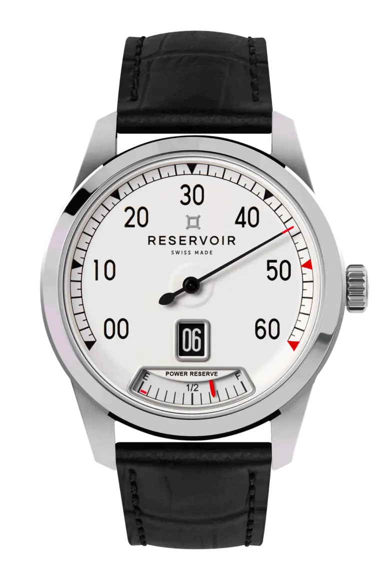 Montre Reservoir Supercharged Classic à cadran blanc, heure sautante et minute rétrograde, 43 mm