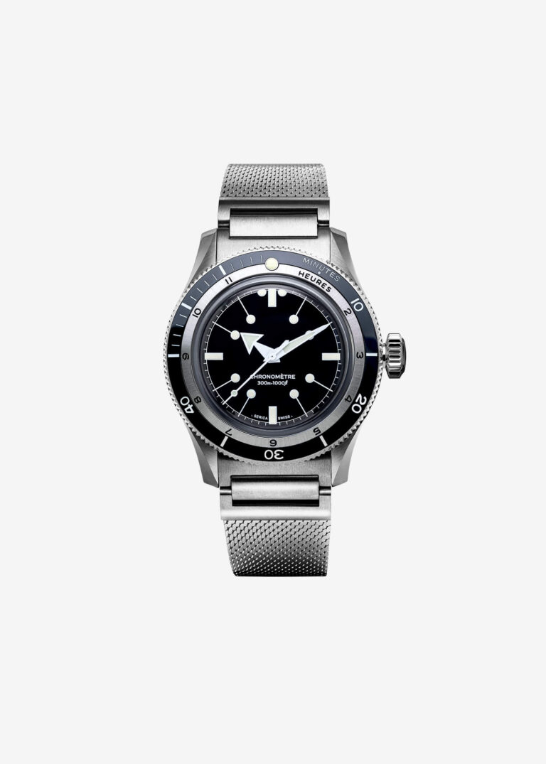 Montre de plongée Serica 5303-1 à cadran noir émaillé et lunette céramique, 39 mm