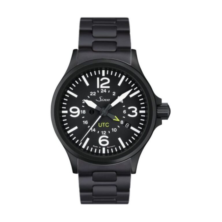 Montre Sinn 856 S UTC noire à second fuseau horaire et bracelet acier, 40 mm