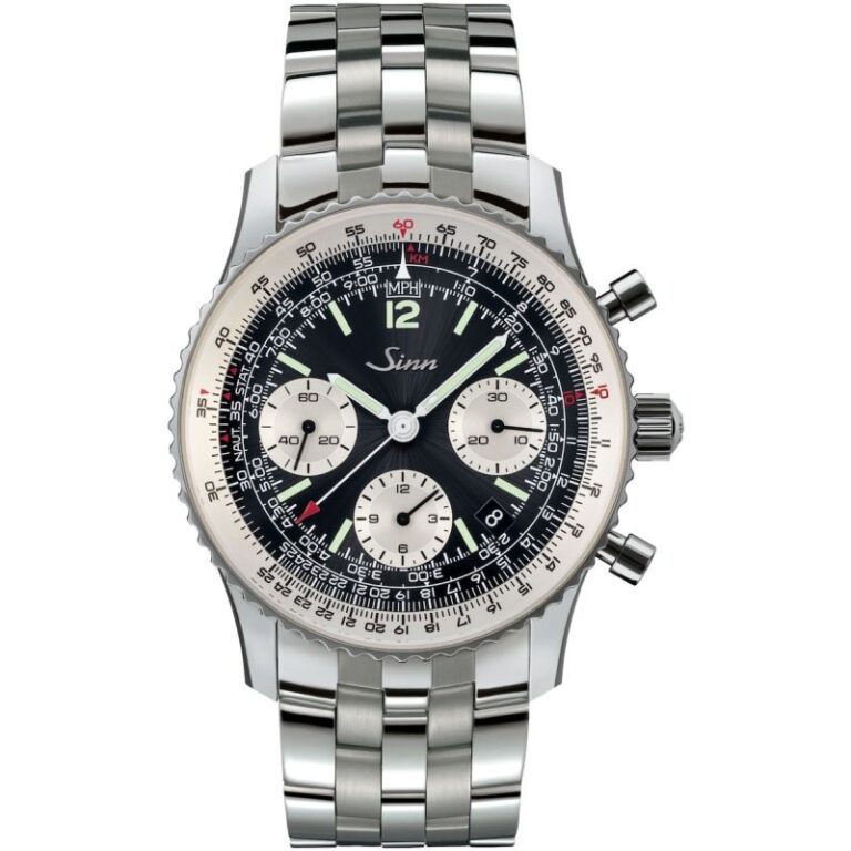 Montre Sinn 903 St II, chronographe de navigation à cadran noir et bracelet acier, 41 mm