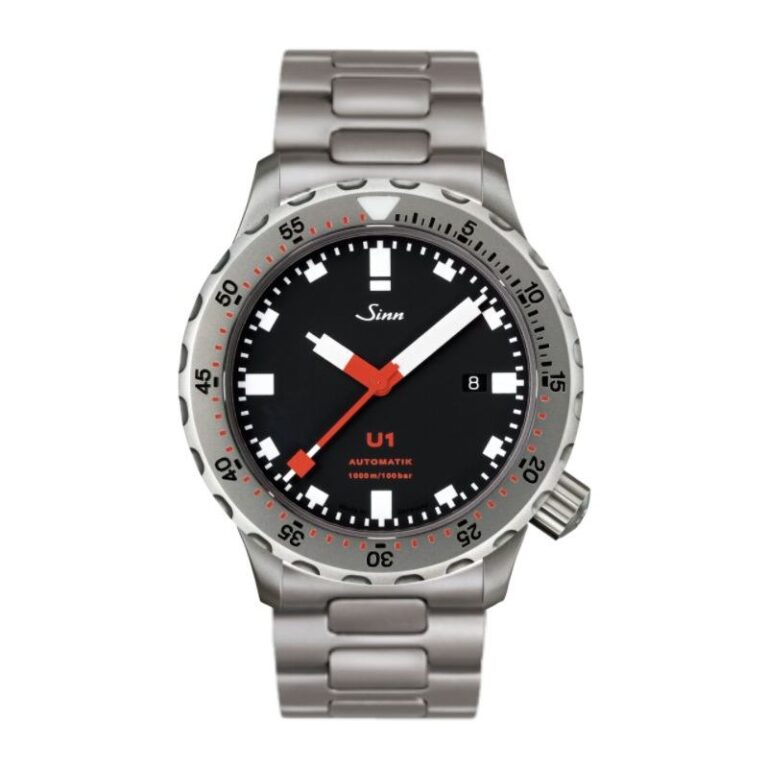 Montre Sinn U1 en acier de sous-marin, cadran noir et bracelet acier, 44 mm