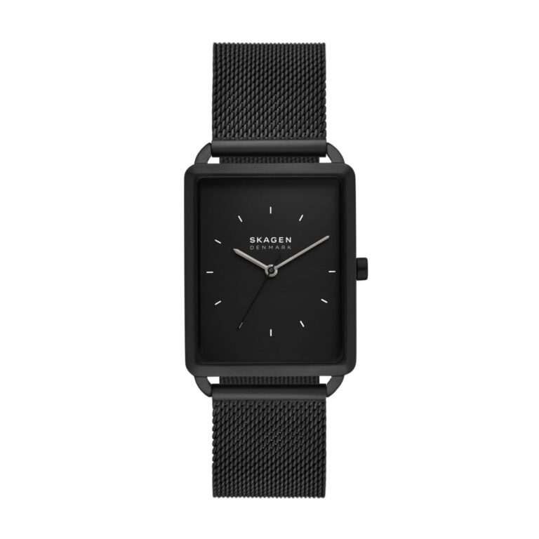 Montre Skagen Hagen noire à cadran sablé et bracelet milanais, 36 mm