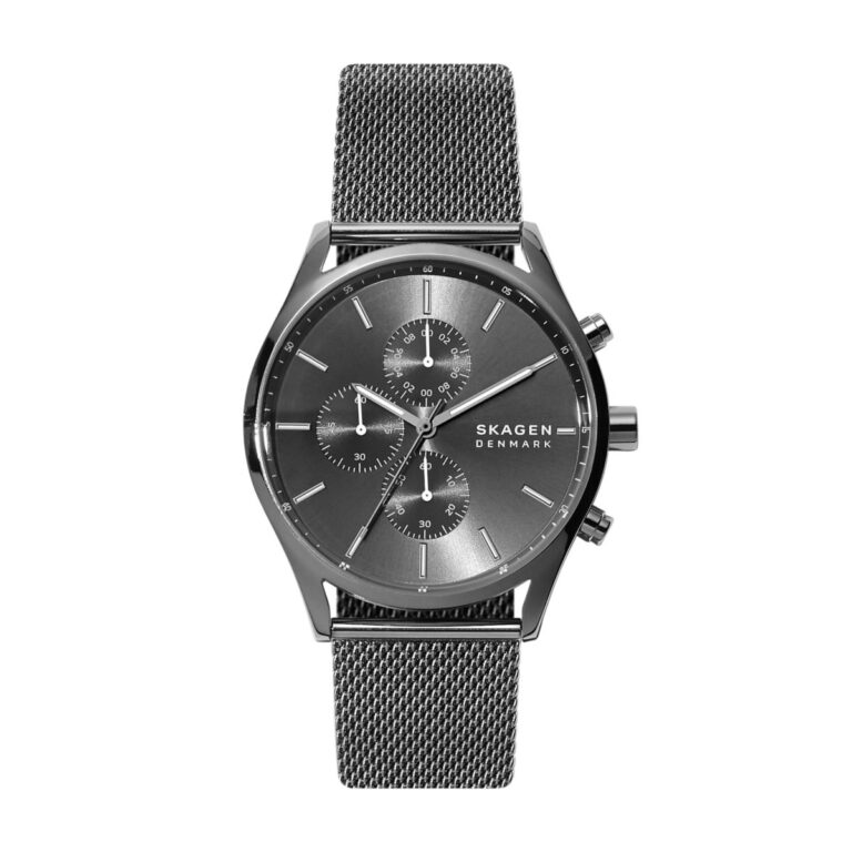 Montre Skagen Holst Chronographe à cadran gris soleillé et bracelet milanais anthracite, 42 mm