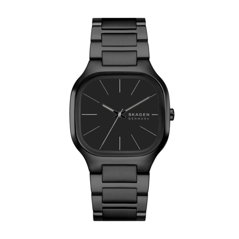 Montre Skagen Mellem noire à trois aiguilles et bracelet acier, 40 mm