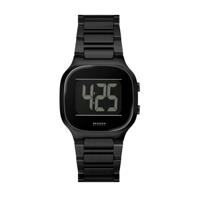 Montre Skagen Mellem Digital noire à affichage LCD et bracelet acier, 38 mm