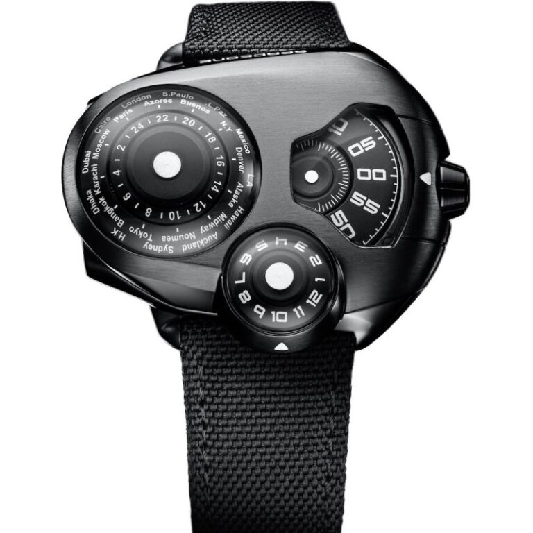 Montre Spaceone Worldtimer Black en titane noir, affichage par disques rotatifs