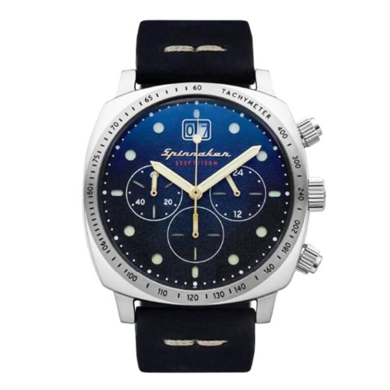 Montre Spinnaker Hull Chrono à cadran bleu et bracelet en cuir noir