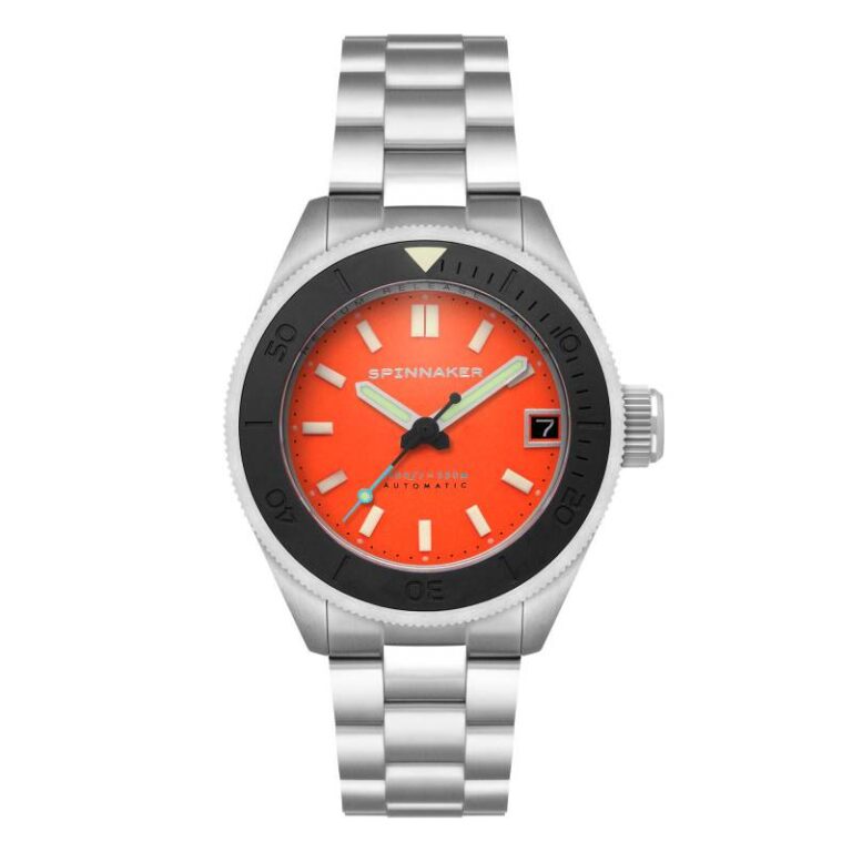 Montre Spinnaker Piccard automatique à cadran orange et bracelet acier, 45 mm