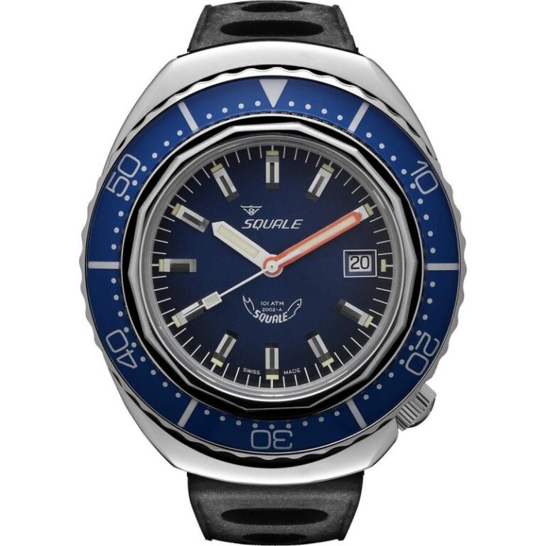 Montre Squale 2002 101 Atmos automatique à cadran et lunette bleus, bracelet caoutchouc noir