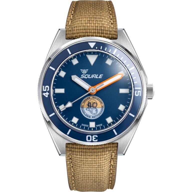 Montre Squale Galeazzi Artiglio édition limitée à cadran bleu et bracelet en toile beige, 39,5 mm