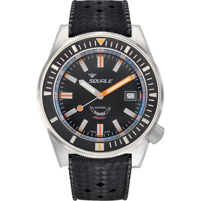 Montre Squale Matic automatique à cadran noir mat et bracelet caoutchouc noir, 44 mm