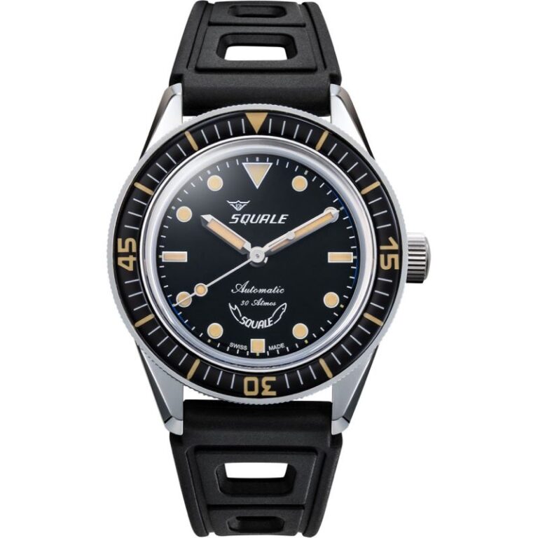 Montre Squale Sub 37 Legend automatique à cadran noir mat et bracelet caoutchouc noir, 38,5 mm