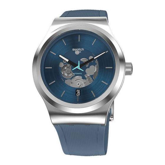 Montre Swatch Sistem51 Irony Blurang YIS430 en acier, cadran bleu cœur ouvert