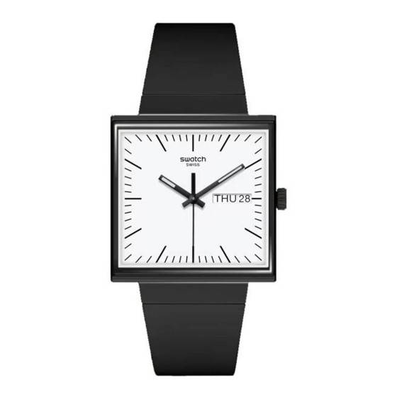 Montre carrée Swatch What if Black? en Bioceramic noire, vue de face