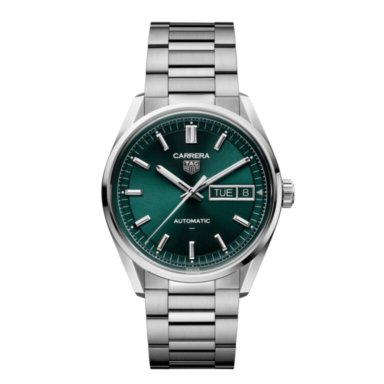 Montre TAG Heuer Carrera Day-Date automatique à cadran vert et bracelet acier, 41 mm