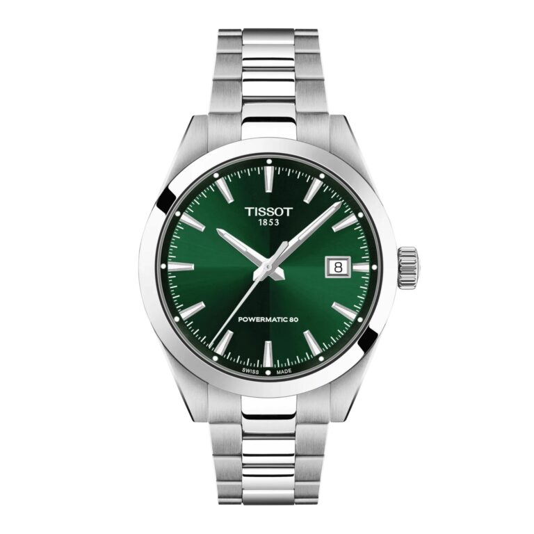 Montre Tissot Gentleman Powermatic 80 automatique à cadran vert et bracelet acier, 38 mm