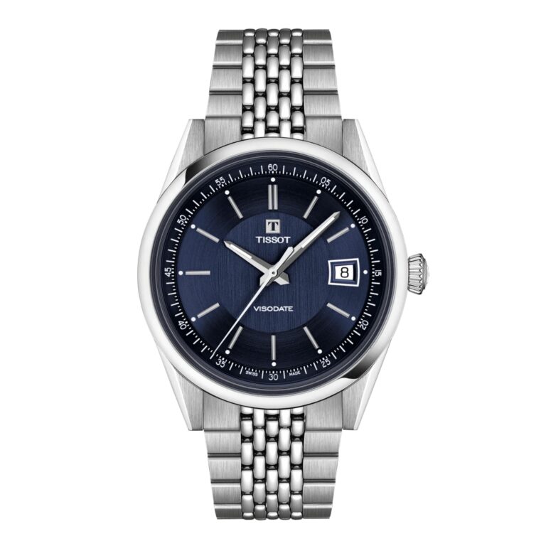 Montre Tissot Visodate Powermatic 80 automatique, cadran bleu et bracelet acier, 39 mm