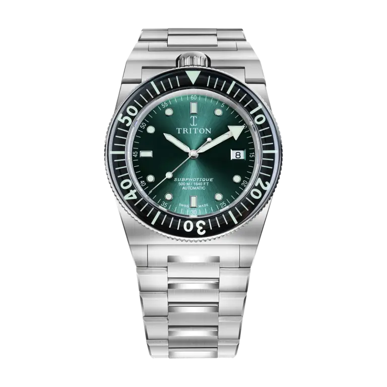 Montre de plongée Triton Subphotique Classique à cadran vert et bracelet acier, 40 mm