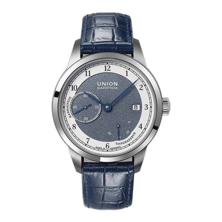Montre Union Glashütte 1893 Johannes Dürrstein à cadran bleu et petite seconde, 41 mm, bracelet cuir