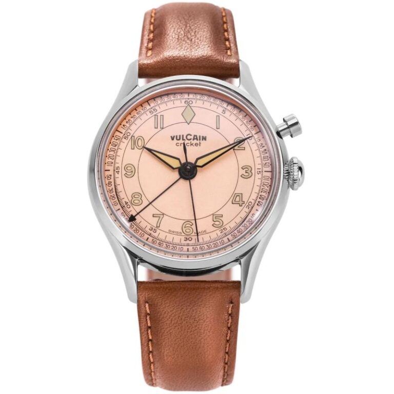 Montre Vulcain Cricket Classique à réveil mécanique, cadran saumon, 36 mm