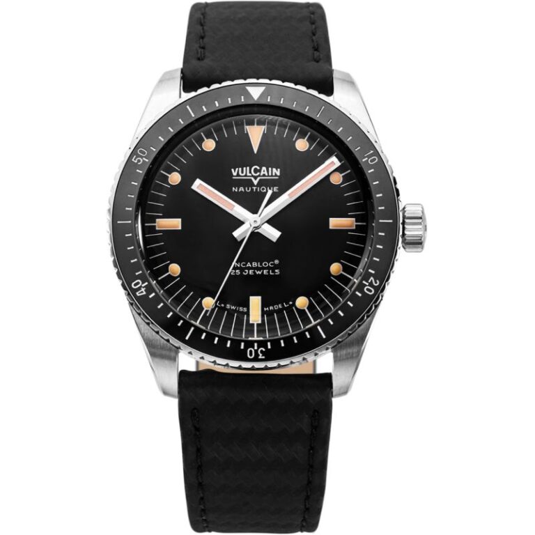 Montre de plongée Vulcain Skindiver Nautique à cadran noir et lunette céramique, 38 mm