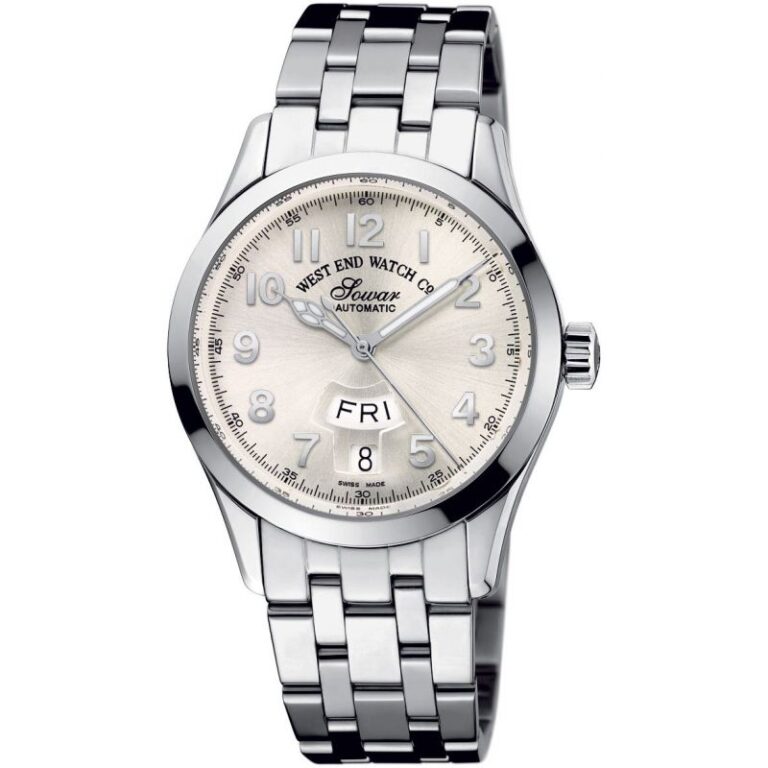Montre West End Watch Co. Silk Road I à cadran argenté, guichet jour et date, bracelet acier, 39 mm