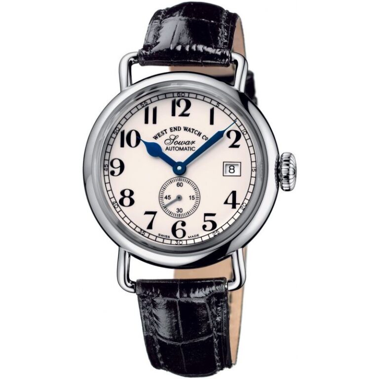 Montre West End Watch Co. Sowar 1916 à cadran blanc, petite seconde et bracelet cuir noir, 39 mm