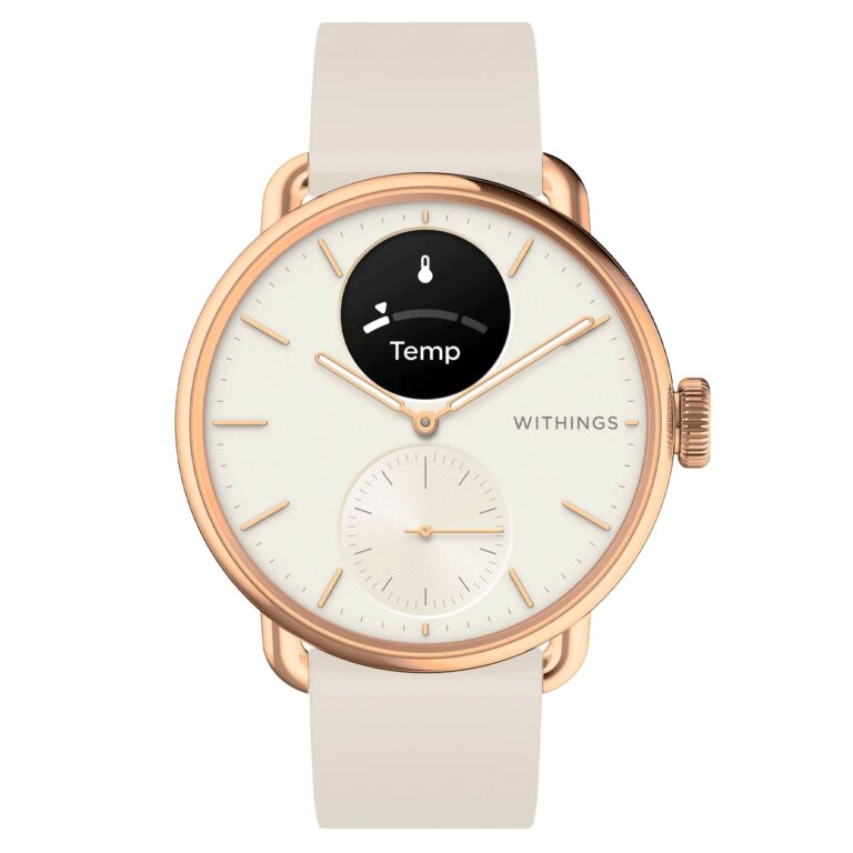 Montre connectée Withings ScanWatch 2 Rose Gold à cadran sable et bracelet silicone sable, 38 mm