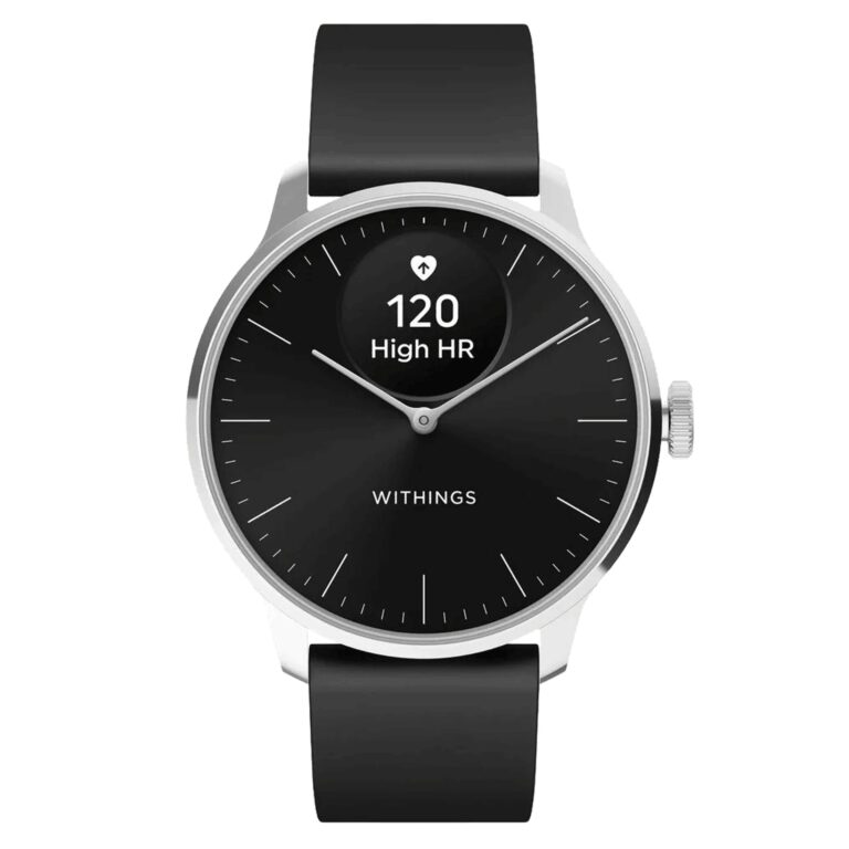 Montre connectée hybride Withings ScanWatch Light à cadran noir et bracelet silicone noir, 37 mm