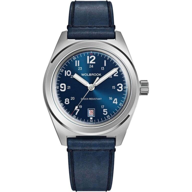 Montre de terrain Wolbrook Outrider automatique à cadran bleu, 39,5 mm