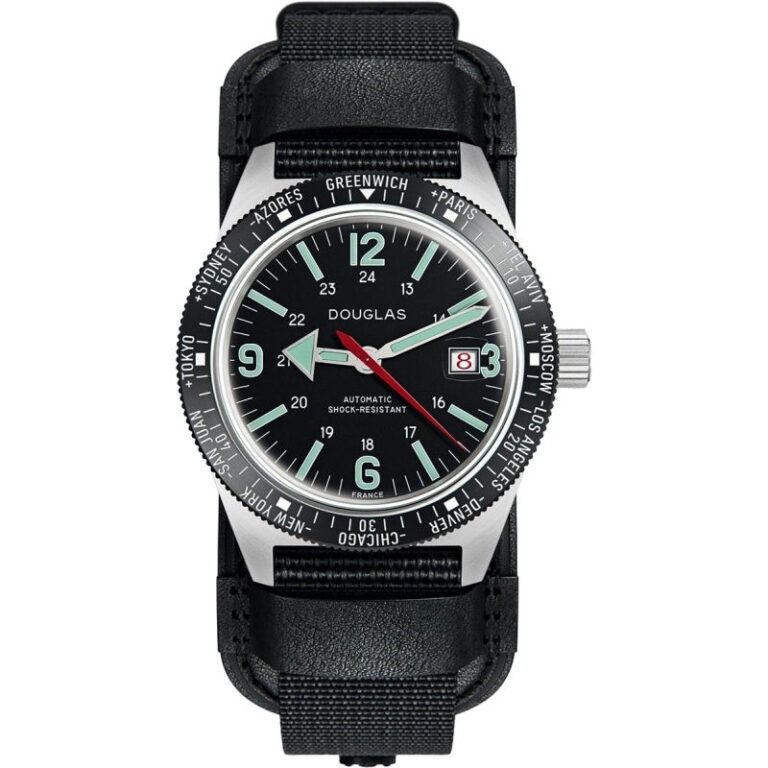 Montre de plongée Wolbrook Skindiver WT Professional à cadran noir et lunette des fuseaux horaires