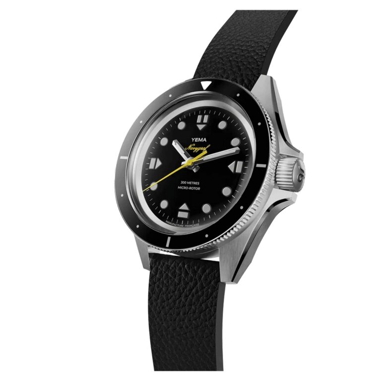Montre Yema Navygraf Slim CMM.20 automatique micro-rotor à cadran noir et bracelet cuir noir, 39 mm