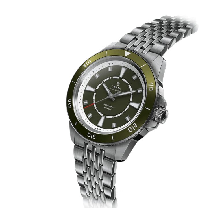 Montre de plongée Yema Sous-Marine automatique à cadran vert et bracelet acier, 40,5 mm