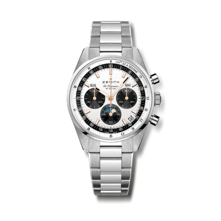 Montre Zenith Chronomaster Original Triple Calendar à cadran argenté et bracelet acier, 38 mm