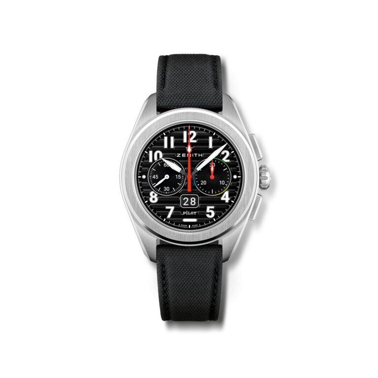 Montre Zenith Pilot Big Date Flyback El Primero à cadran noir et bracelet Cordura, 42,5 mm