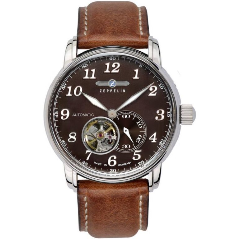 Montre automatique Zeppelin LZ127 Graf Zeppelin cœur ouvert à cadran brun et bracelet cuir marron