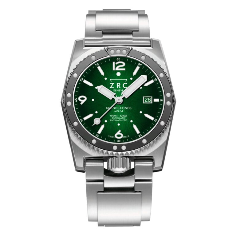 Montre de plongée ZRC Grands Fonds 300 MN64 Iridium à cadran vert et bracelet acier, 41,5 mm