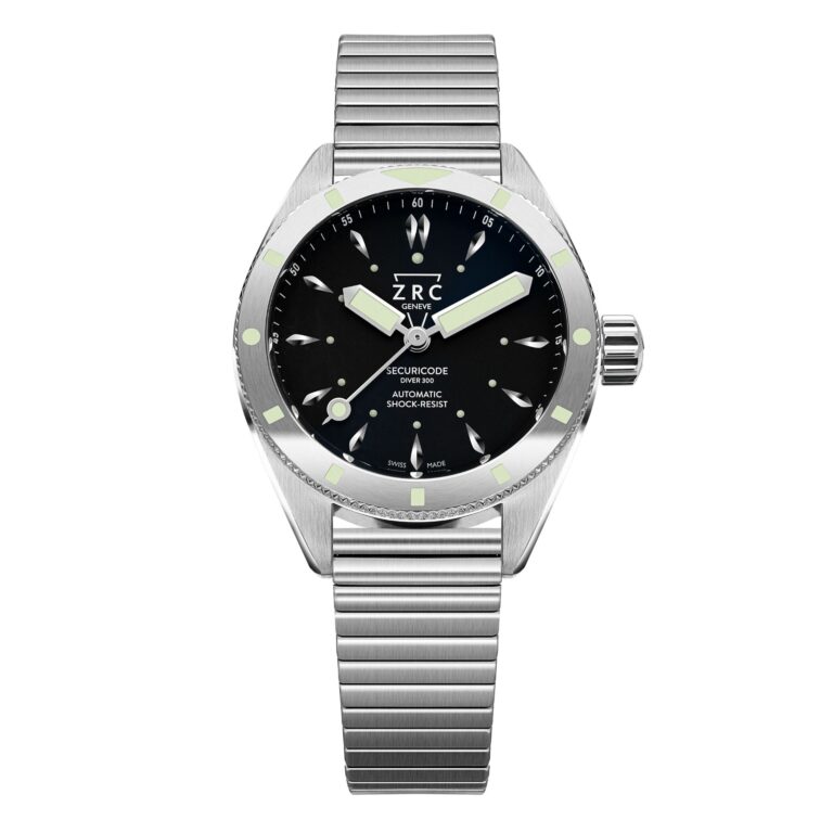 Montre de plongée ZRC Securicode Diver 300 automatique à cadran noir et bracelet acier, 39 mm
