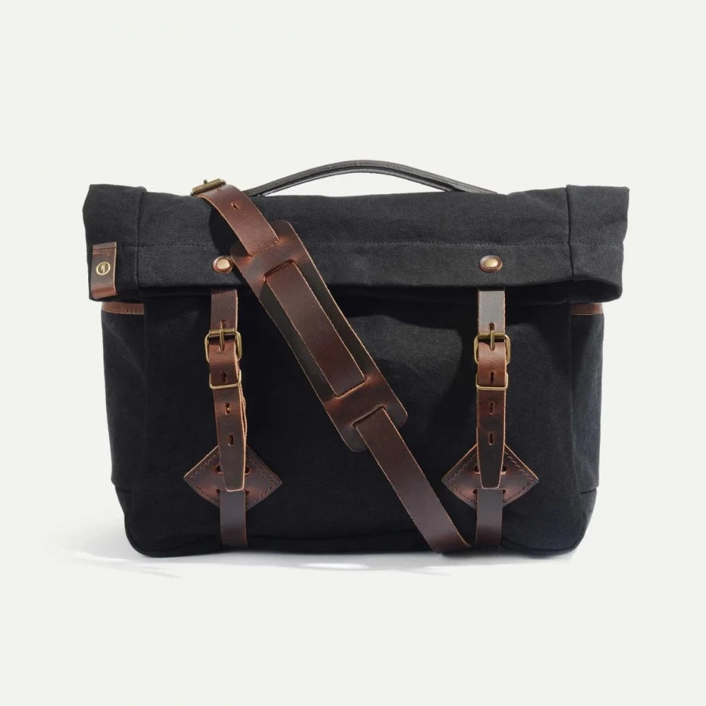 Sac Gaston Bleu de Chauffe en toile noire et cuir
