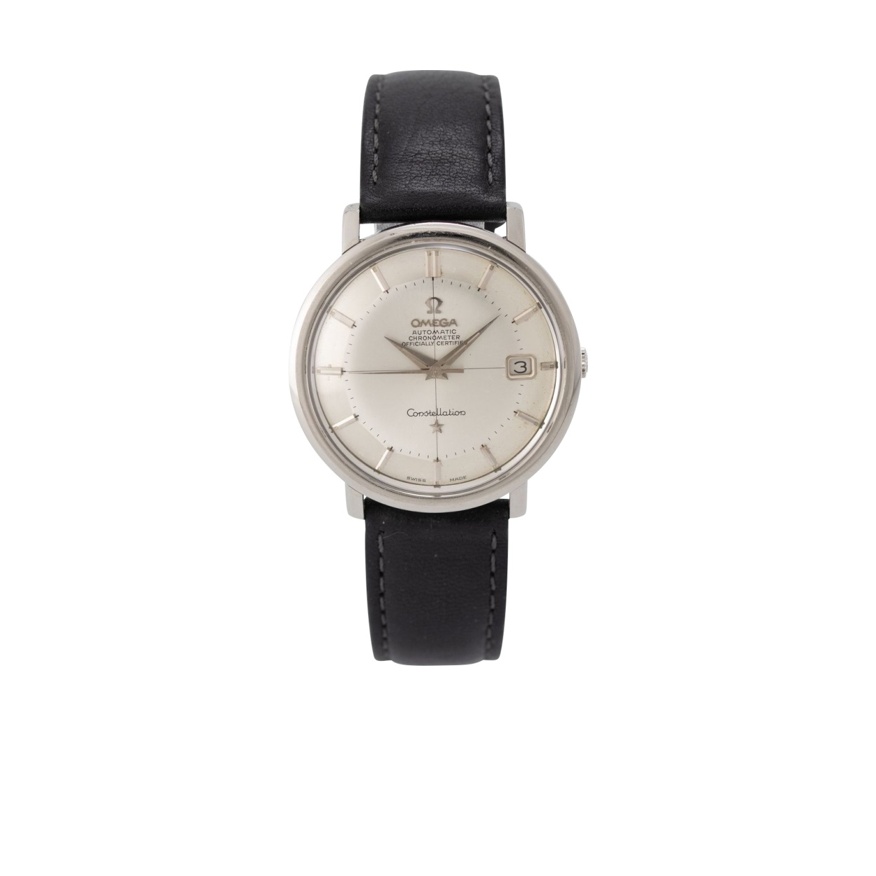 Omega Constellation 168.004, cadran argenté soleillé à étoile dorée appliquée