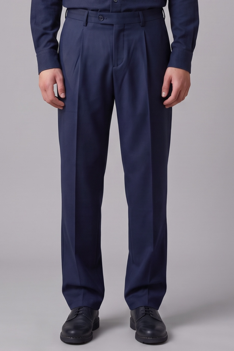 Pantalon à pinces Pleats Jagvi en coton et laine stretch bleu