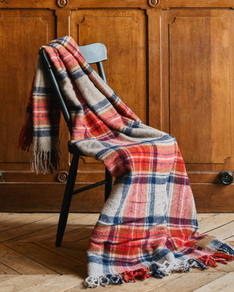 Plaid Pendleton en laine à carreaux rouge et blanc