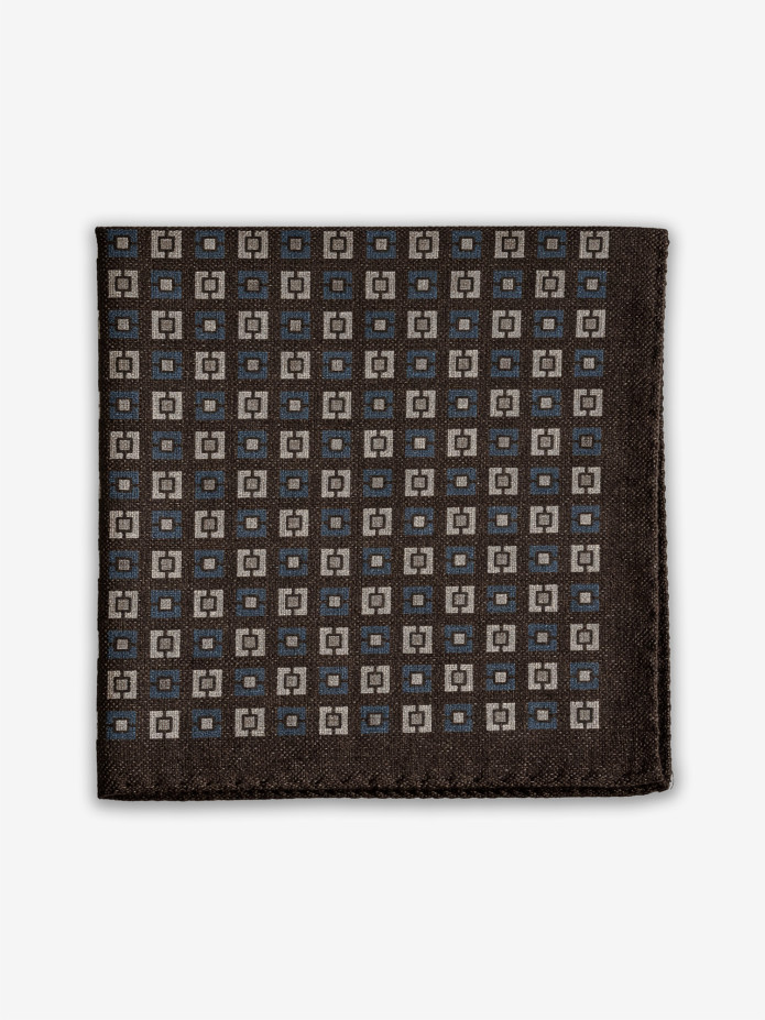 Pochette de costume en laine marron à motifs carrés The Nines, réversible marron et beige