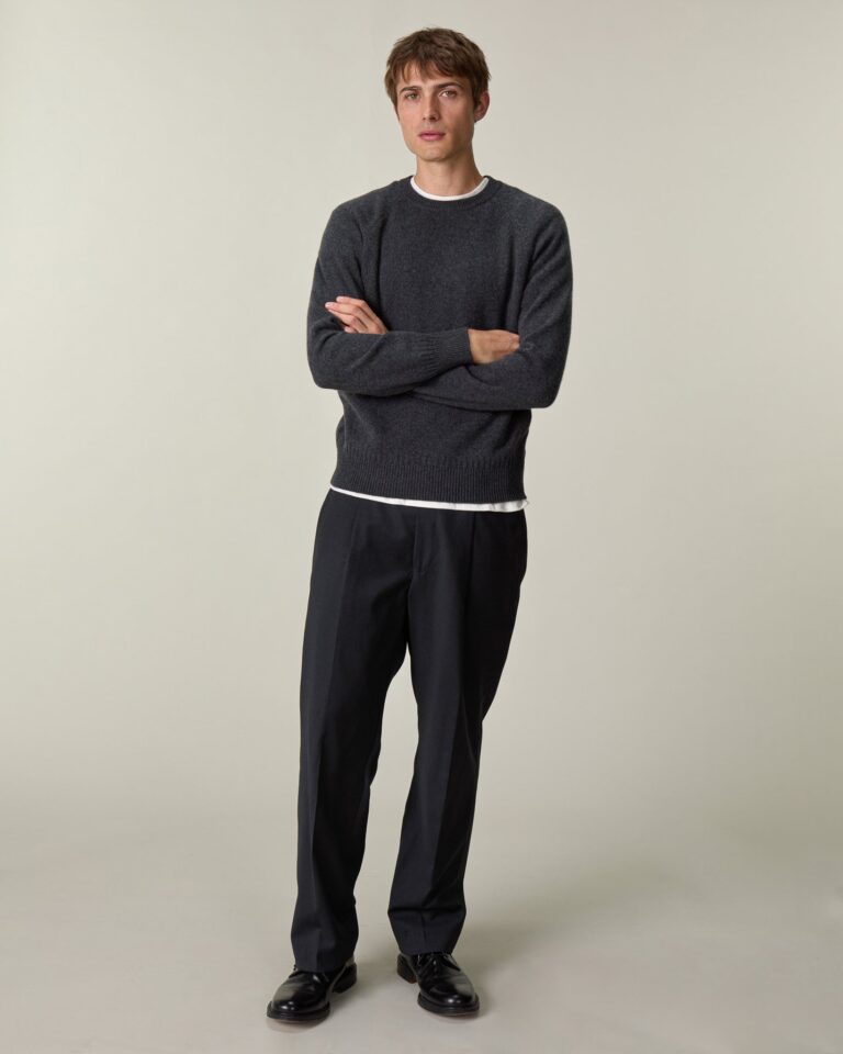 Pull col rond en cachemire gris foncé pour homme, Tricot Paris