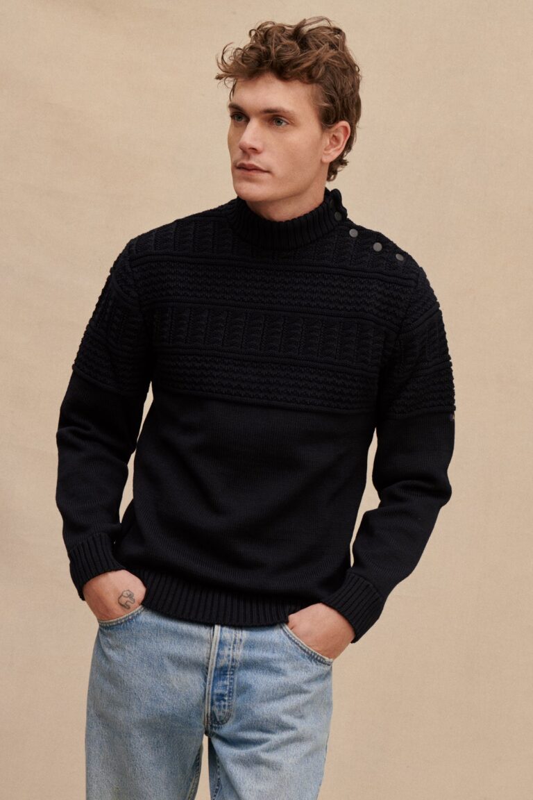 Pull marin de pêcheur en laine bleu marine, Le Minor