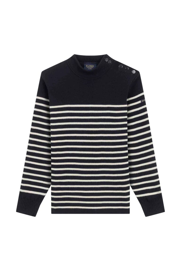 Pull marin rayé marine et écru en laine, Le Minor